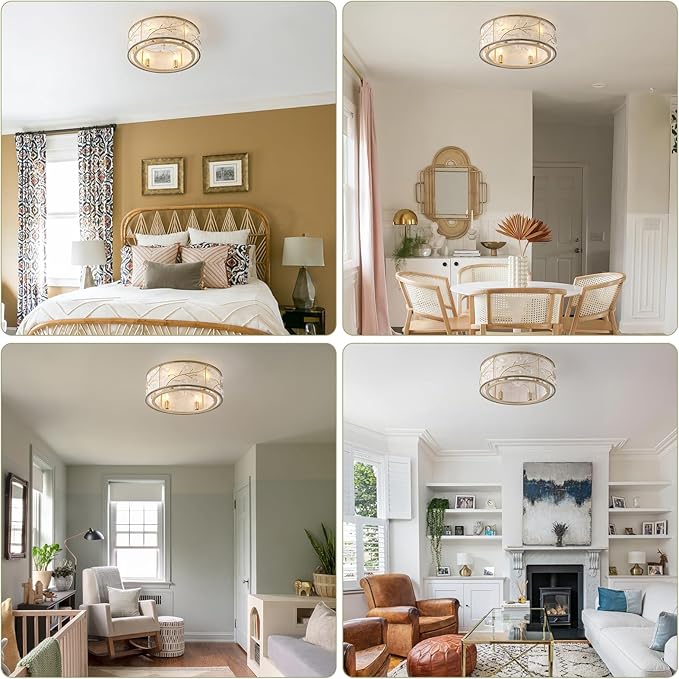 20 Inch Gold Crystal Ceiling Fan with Light, Caged Crystal Ceiling Fan with Light Remote Control, Flush Mount with 6 Speeds for Bedroom, Nursery, Living Room (6 E12 Bulb Includ) (Gold)