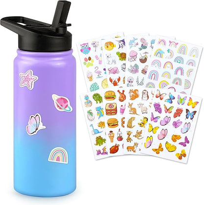 20oz Stainless Steel Water Bottle with Stickers and Straw for School Outdoor Sports and Travel Blue Purple Ideal for Boys Girls Gifts