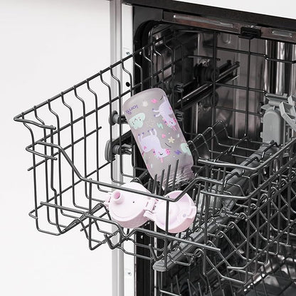 Ion8 Small Water Bottle, 350 ml/12 oz, Leak Proof, Easy to Open, Secure Lock, Dishwasher Safe, BPA Free, Carry Handle, Hygienic Flip Cover, Easy Clean, Odor Free, Carbon Neutral, Pink, Unicorn Design