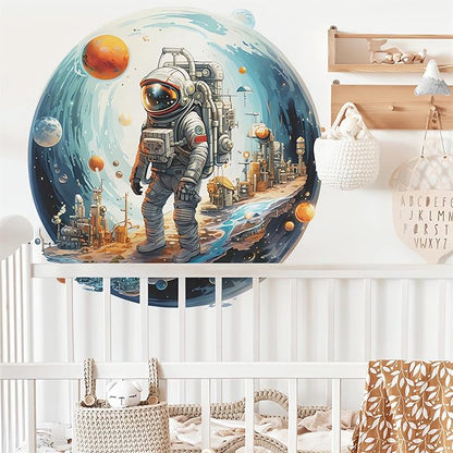 Space Astronaut Wall Stickers, sacinora Outer Space Planet Cosmic Galaxy Wall Decals Removable Vinyl Peel and Stick for Kid Baby Boy Nursery Bedroom Playroom Toddler Room Kindergarten Art Decoration