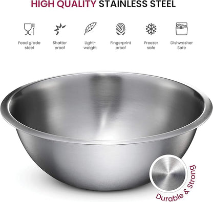 FineDine Stainless Steel Mixing Bowls (Set of 5) Stainless Steel Mixing Bowl Set - Easy To Clean, Nesting Bowls for Space Saving Storage, Great for Cooking, Baking, Prepping