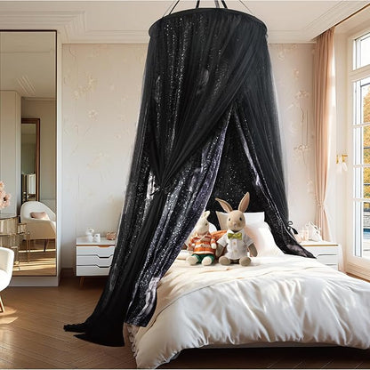 40"x 106" Bed Canopy for Girls & Adults, Double Layer Princess Round Dome Bed Curtain Canopy Drapes, Dreamy Mosquito Net Reading Nook, Bedroom Decoration (Moon)