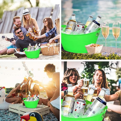 8Pcs Ice Bucket, Plastic Ice Buckets for Parties, Drink Buckets with Handles Beverage Buckets Oval Storage Plastic Tub for Wine Beer Champagne Bottles, 4.3Liter (Green)