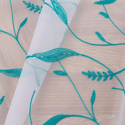 Windows Sheer Curtains Embroider Green Leaf 108 Inches Length 2 Panels Voile Light Filtering Sheer Curtains Panel Basic Rod Pocket for Bedroom Living Room Children Room