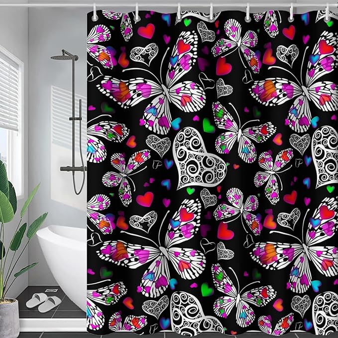 AILONEN Colorful Butterfly Shower Curtain for Bathroom Decor,Beautiful Butterfly Bath Curtain for Kids Women Girls,Pint Polyester Waterproof with 12 Plastic Hooks 48" W*72" H