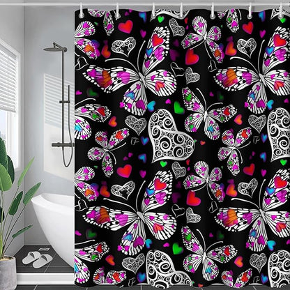 AILONEN Colorful Butterfly Shower Curtain for Bathroom Decor,Beautiful Butterfly Bath Curtain for Kids Women Girls,Pint Polyester Waterproof with 12 Plastic Hooks 48" W*72" H