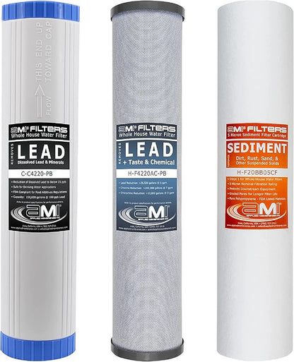 Applied Membranes Inc. 3-Stage Whole-House Water Filter Cartridge Replacements, Includes 20-Inch Sediment, Carbon, and Lead Filter Cartridges