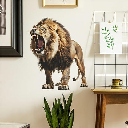 Lion Wall Decals, Vinyl Removable 3D Stickers for Bedroom Nursery Decor - Peel and Stick Cute Baby Girl Boy Toddler Kids Room Art Decoration, Woodland Forest Safari Jungle Mural Waterproof
