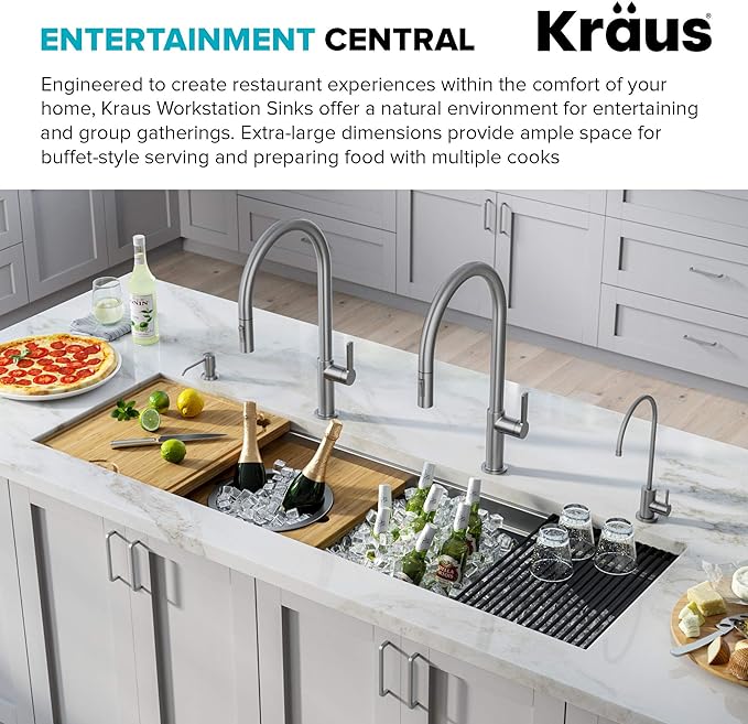 Kraus KWU210-57 Kore 2-Tier Workstation Undermount 16 Gauge Stainless Steel Single Bowl Kitchen Sink with 10 Piece Chef’s Kit of Accessories, 57 inch
