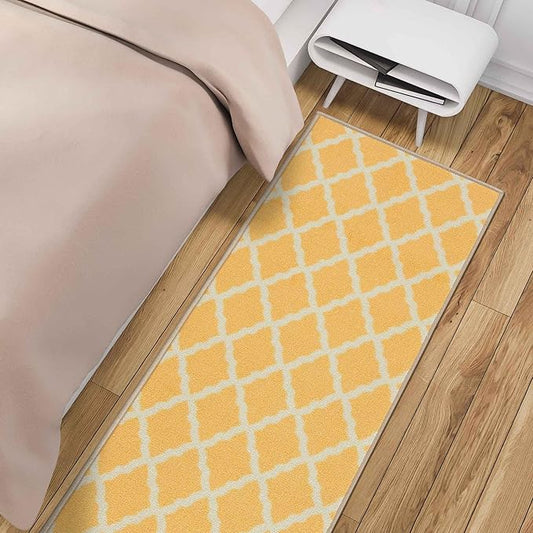 Machine Washable Moroccan Trellis Design Non-Slip Rubberback 2x6 Traditional Indoor Runner Rug for Hallway, Kitchen, Bedroom, 2'2" x 6', Yellow