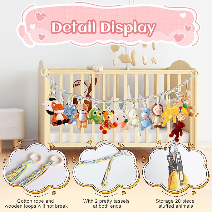 2PCS Stuffed Animal Hammock Corner, 78 Inch Stuff Animal Organizer for Stuffed Animal Storage for Kids Room Decor, Hanging Stuffed Animal Net Holder for Wall or Corner Nursery Collection