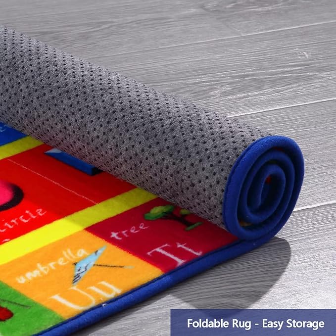 Baby Play Mat Kids Rug for Playroom, ABC Alphabet Numbers and Shapes Educational Learning Mat for Classroom, Soft Game Play Area Rug Carpet for Toddler Boys Girls Childern Nursery Room, 5x7 Ft