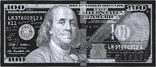Machine Washable $100 Bill Design Non-Slip Rubberback 22x53 Modern Runner Rug for Hallway, Kitchen, Bedroom, 22" x 53", Black