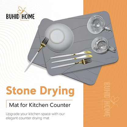 Stone Dish Drying Mat for Kitchen Counter - Absorbent Diatomaceous Earth Stone Dish Drying Mat, Fast Dry, Non-Slip & Heat Resistant Stone Mat - Gray Stone Mat for Kitchen 15.75"x11.8"