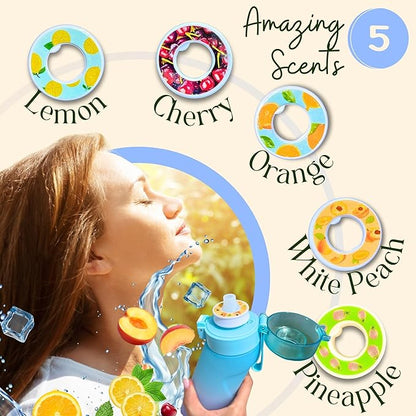 Air Water Bottle 650ml – Water Bottle With 5 Scented Pods, 0% Sugar BPA Free Cup with Bottle & Straw Brushes | Suitable for Outdoor | Sports | Gift Idea (New Gradient Blue/Purple + 5 Pods)