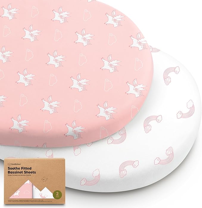 2-Pack Baby Bassinet Sheets Girl, Boy - Viscose Derived from Bamboo Fitted Bassinet Sheets Compatible with Halo Bassinest Swivel Sleeper, Baby Delight,Graco Bedside Bassinet Mattress Sheet (Dreamland)