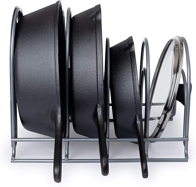 Cuisinel Pots and Pans Organizer Rack for Cast Iron Skillets, Griddles - Heavy Duty, Holds Up to 50 LBS- Horizontal/Vertical Use - Durable Steel Construction - Grey 12.2"-Inch - No Assembly Required