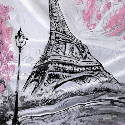 AILONEN Paris Tower Shower Curtain,Retro Gray Tower Waterproof Shower Curtain Set for Boys Kids Teens, 36" W*72" H Cherry Tree Eiffel Tower Pen Drawing Style Shower Curtains
