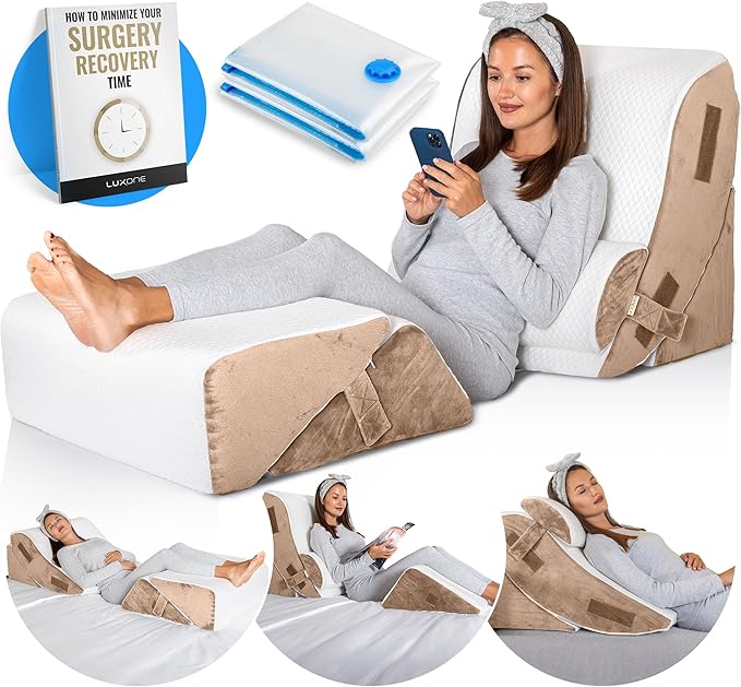 5pcs Orthopedic Bed Wedge Pillow Set w/Leg Elevation Pillow - Perfect Adjustable Memory Foam Pillows for After Surgery Recovery, Back Support, Pain Relief, Acid Reflux, Sleeping & GERD