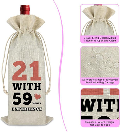 80th Birthday Gifts for Women Men Wine Bag Funny 80th Year Old Gifts for Parents Grandparents 80th Birthday Party Decors Champagne Wine Gift Bag Happy Birthday Gift Drawstring Burlap Wine Bag