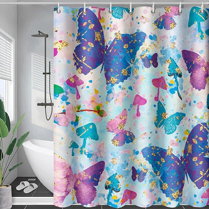 AILONEN Butterfly Shower Curtain for Bathroom, Blue Pink Tie Dye Butterfly Bath Curtain,Women Girls Bathroom Curtain,36" W*72" H Polyester Waterproof with 12 Plastic Hooks