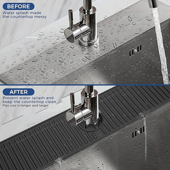 BFONS Silicone Faucet Handle Drip Catcher Tray, 24in x 5.55in, Black