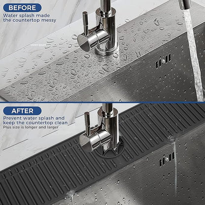 BFONS Silicone Faucet Handle Drip Catcher Tray, 24in x 5.55in, Black