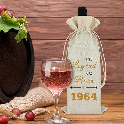 60th Birthday Gifts for Her Him Wine Bag Happy 60th Birthday Gift for Women Men Wine Gift Bag 60 Year Old Birthday Party Decors Turning 60 Gift for Mom Wife Friends Burlap Wine Cover Bag