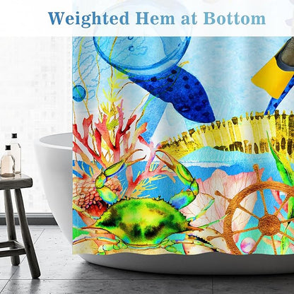 Aimego Long Funny Shower Curtain - Cat Sea Ocean Animal Underwater Tropical Fish Coral Seahorse Fabric Cloth Shower Curtain Set with 12 Hooks for Bathroom Decor Accessories Bathtub Curtain, 72"x78"