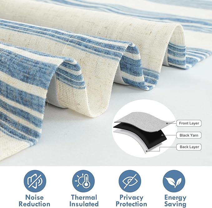 DriftAway Chris Linen Lined Valance Double Layer Thermal Insulated Room Darkening Blackout Valances 3 Inch Rod Pocket Vertical Striped Kitchen Valance for Bathroom 52 Inch by 18 Inch Jean Navy