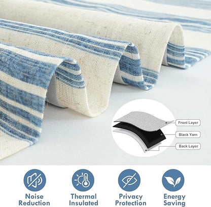 DriftAway Chris Linen Lined Valance Double Layer Thermal Insulated Room Darkening Blackout Valances 3 Inch Rod Pocket Vertical Striped Kitchen Valance for Bathroom 52 Inch by 18 Inch Jean Navy