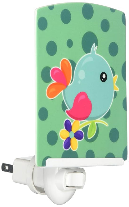Caroline's Treasures BB7100CNL Bird on Teal Polkadots Ceramic Night Light Compact, UL-Certified, Ideal for Bedroom, Bathroom, Nursery, Hallway, Kitchen, 6x4x3, Multicolor
