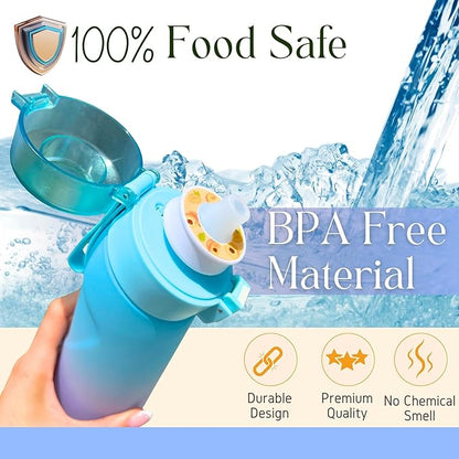 Air Water Bottle 650ml – Water Bottle With 5 Scented Pods, 0% Sugar BPA Free Cup with Bottle & Straw Brushes | Suitable for Outdoor | Sports | Gift Idea (New Gradient Blue/Purple + 5 Pods)