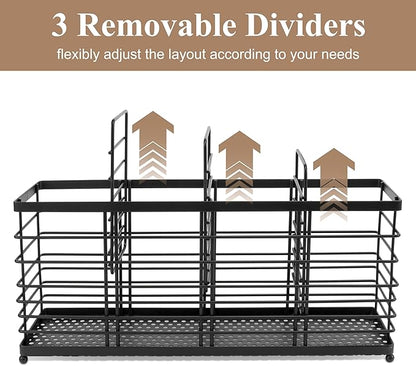 RedCall 4 Compartments Utensil Holder,Extra Large Cooking Utensil Organizer for Countertop,Black Metal Spoon Spatula Holder,Kitchen Tools Storage Holder,Kitchen Decor (4 Compartment)