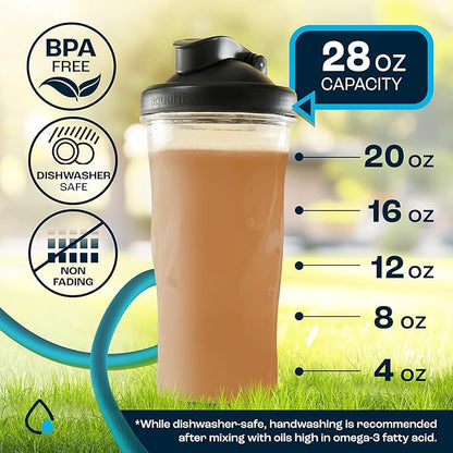 AQUAFIT Protein Shaker Bottle - Shaker Cups For Protein Shakes - Shaker Bottles For Protein Mixes, Protein Shaker Cup Bottle, Workout Shaker Bottle, Protein Shake Bottle, Mixer Bottle (Clear-Black)