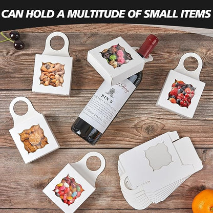 30pcs Wine Bottle Box with Window, Card Paper Hanging Box Foldable Decor Wine Bottle Hanging Favor Boxes Gift Boxes for Holding Party Birthday Candy Truffles Chocolate Cookies