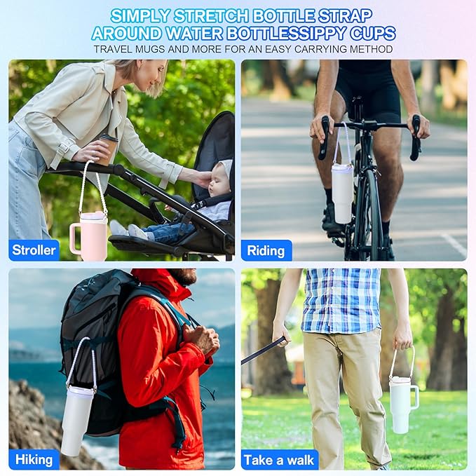 2PCS Water Bottle Handle - Strap Carrier Soft and Durable Silicone Water Bottle Sling Fits Most 8-40oz Bottles(W+P)