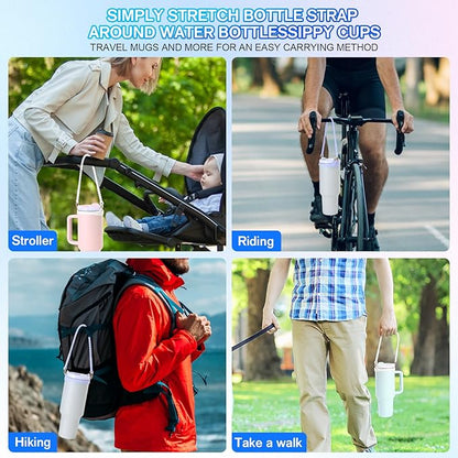 2PCS Water Bottle Handle - Strap Carrier Soft and Durable Silicone Water Bottle Sling Fits Most 8-40oz Bottles(W+P)