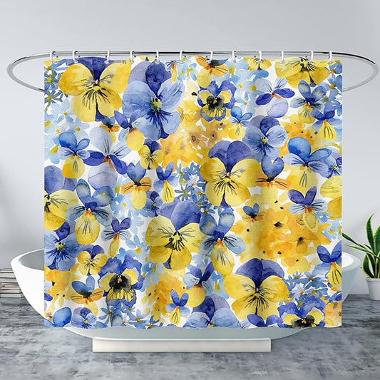 AILONEN Watercolor Flowers Shower Curtain,Purple and Yellow Flowers Theme Waterproof Fabric Shower Curtain for Girls Kids Teens, 72" W*84" H Patchwork Flower Shower Curtain Sets