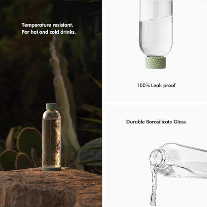 KIVY 32 oz Glass Water Bottle with Silicone Sleeve - BPA free Glass Water Bottles 32 oz - Green water bottles glass bottle clear - Borosilicate glass water bottle 32 oz - Glass drinking bottle