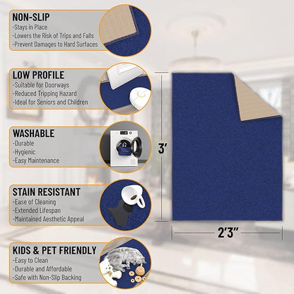 Machine Washable Modern Solid Design Non-Slip Rubberback 2x3 Traditional Area Rug for Entryway, Bedroom, Kitchen, Bathroom, 2'3" x 3', Navy