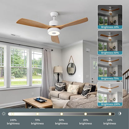 52 Inch Wood Ceiling Fan with RGB Dimming LED Light,with Music Bluetooth Speaker,Remote Control,3-Speed Regulation, Reversible Motor,Timing,for Living Room,Bedroom,Restaurant,Outdoor