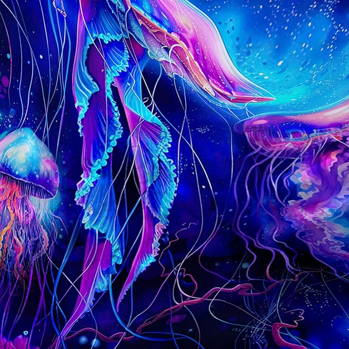 AILONEN Jellyfish Shower Curtain,Cartoon Magic Jellyfish Waterproof Fabric Shower Curtain Set for Bathroom,Boho Style Starry Night Coral Bath Curtain with Hooks for Kids Girls, 72" W*84" H