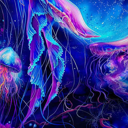 AILONEN Jellyfish Shower Curtain,Cartoon Magic Jellyfish Waterproof Fabric Shower Curtain Set for Bathroom,Boho Style Starry Night Coral Bath Curtain with Hooks for Kids Girls, 72" W*84" H