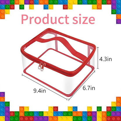 3 Packs Clear Toy Storage Bags- 9.4 x 6.7 x 4.3 Inch Transparent PVC Toy Organizing Bags with Zipper- Waterproof Toy Storage Organizer Pouch for Building Blocks, Small Toys (Red)