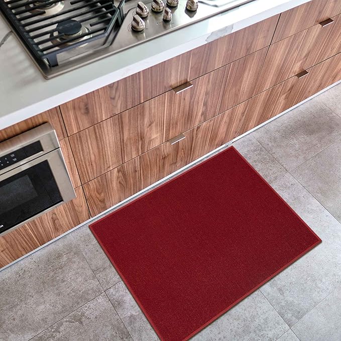 Machine Washable Modern Solid Design Non-Slip Rubberback 2x5/2x3 2PCS Set Traditional Runner Rug/Area Rug for Hallway, Kitchen, Entryway, Bathroom, 2 Piece Set - 20" x 59" / 2'3" x 3', Red