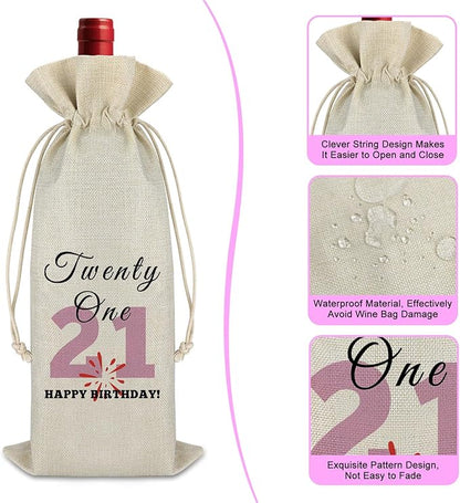 21st Birthday Gifts for Her Him Wine Bag Year Old Birthday Gifts Ideas Friendship Gift for Best Friend Drawstring Burlap Wine Wrap Bag Happy Birthday Gift for Daughter Sister Birthday Party Decors
