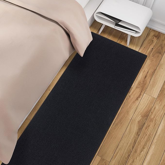 Machine Washable Modern Solid Design Non-Slip Rubberback Traditional Runner Rug for Hallway, Kitchen, Bedroom, Living Room, 2'7" x 12', Solid Black