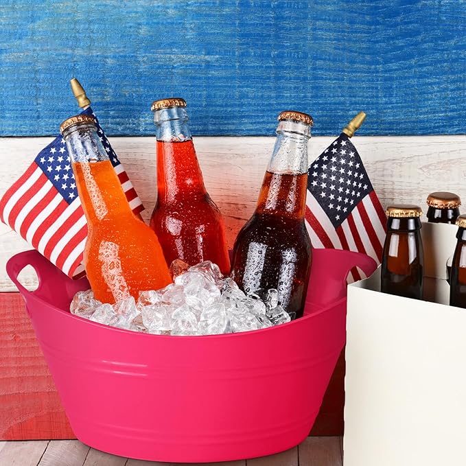 6 Pieces Ice Buckets Bulk, Plastic Ice Buckets with Handles, Oval Storage Tub, Large Capacity Ice Drink Bucket for Party Bar Wine Beer Champagne Beverage Bottle Cooler (Fresh Color,4.5 Liter)