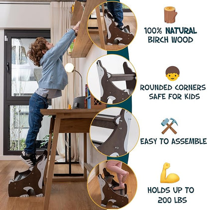 Crowned Cuddles - Premium Wooden Step Stool for Kids Toddler Step Stool, Kids Step Stool for Toddlers, Wood Step Stool for Kids Bathroom Sink, Kitchen Counter & Potty Stool (Brown)